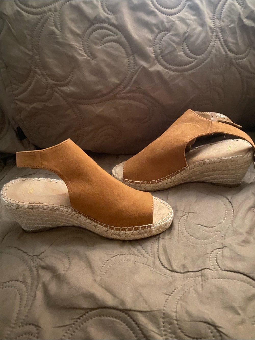 Women's Suede Espadrille Wedge Sandals in Tan